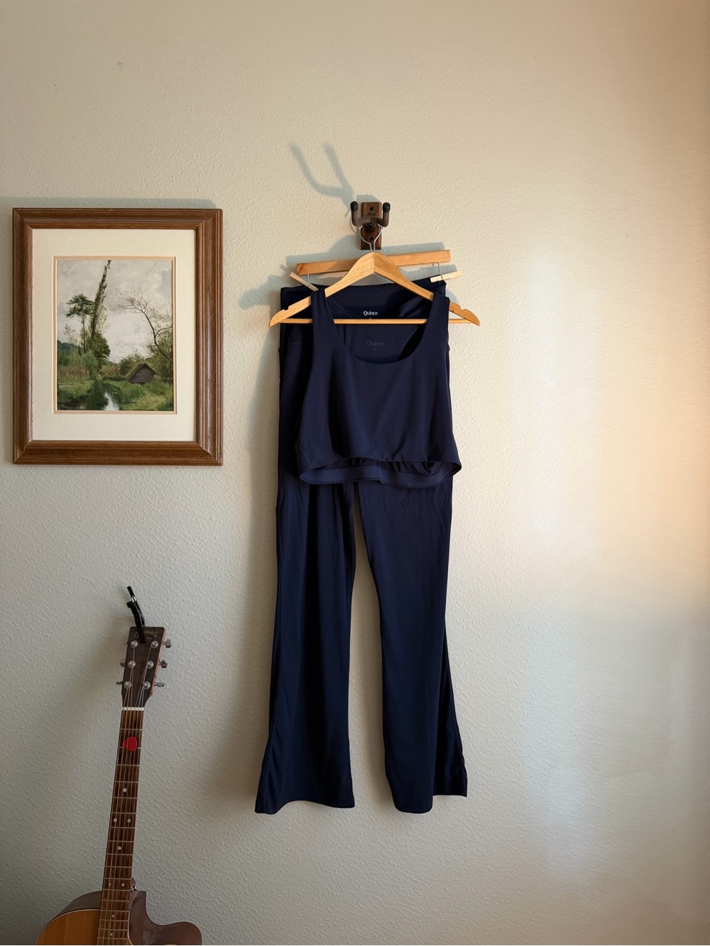 Quince Navy Blue Sports Bra and Flared Pants Set